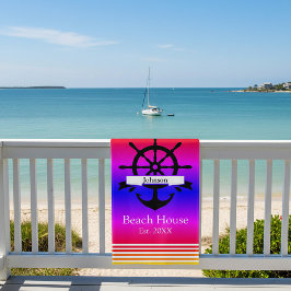 Toalla De Playa Bandas de franja blanca personalizadas y ancla