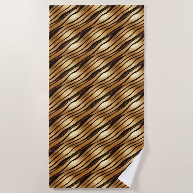 Toalla De Playa Bandas de impresión de leopardo marrón dorado (Anverso)
