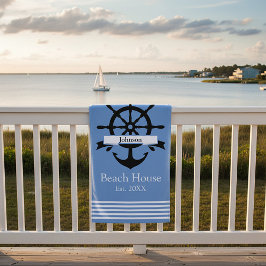 Toalla De Playa Bandas de rayas blancas y ancla personalizado