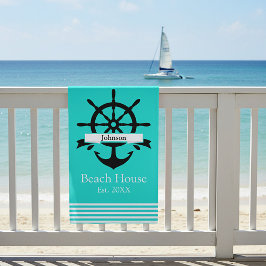 Toalla De Playa Bandas de rayas blancas y ancla personalizado