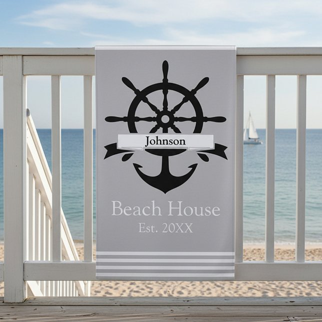 Toalla De Playa Bandas de rayas blancas y ancla personalizado (Subido por el creador)