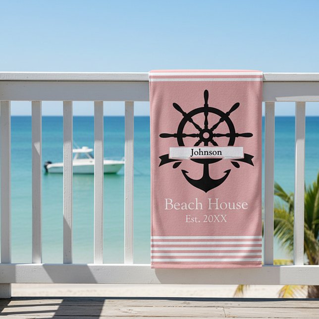 Toalla De Playa Bandas de rayas blancas y ancla personalizado (Subido por el creador)