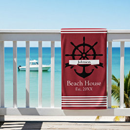 Toalla De Playa Bandas de rayas blancas y ancla personalizado