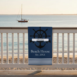 Toalla De Playa Bandas de rayas blancas y ancla personalizado