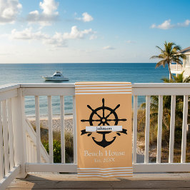 Toalla De Playa Bandas de rayas blancas y ancla personalizado