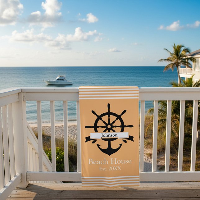 Toalla De Playa Bandas de rayas blancas y ancla personalizado (Subido por el creador)