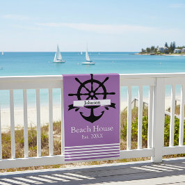 Toalla De Playa Bandas de rayas blancas y ancla personalizado