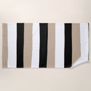 Toalla De Playa Bandas desiguales - Taupe, negro y blanco