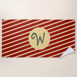 Toalla De Playa Bandas doradas monogramadas en rojo