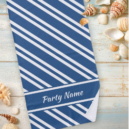 Toalla De Playa Bandas náuticas blancas y azules personalizadas