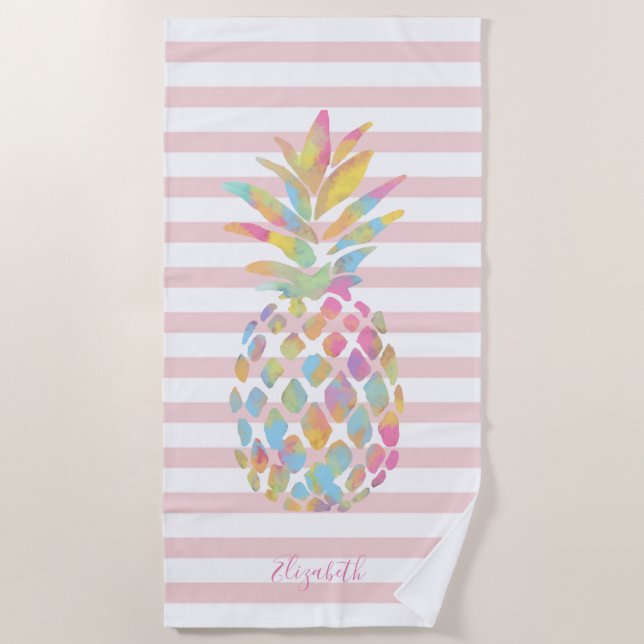 Toalla De Playa Bandas rosadas de piña cruda - Personalizadas (Anverso)