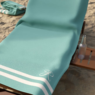 Toalla De Playa Bandas verdes y crema monograma elegante