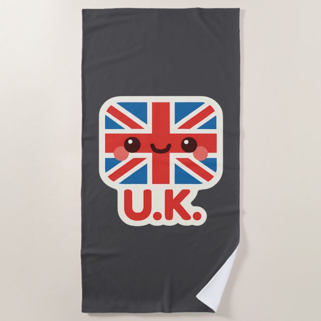 Toalla De Playa Bandera británica Kawaii - Diseño británico bonito (Anverso)