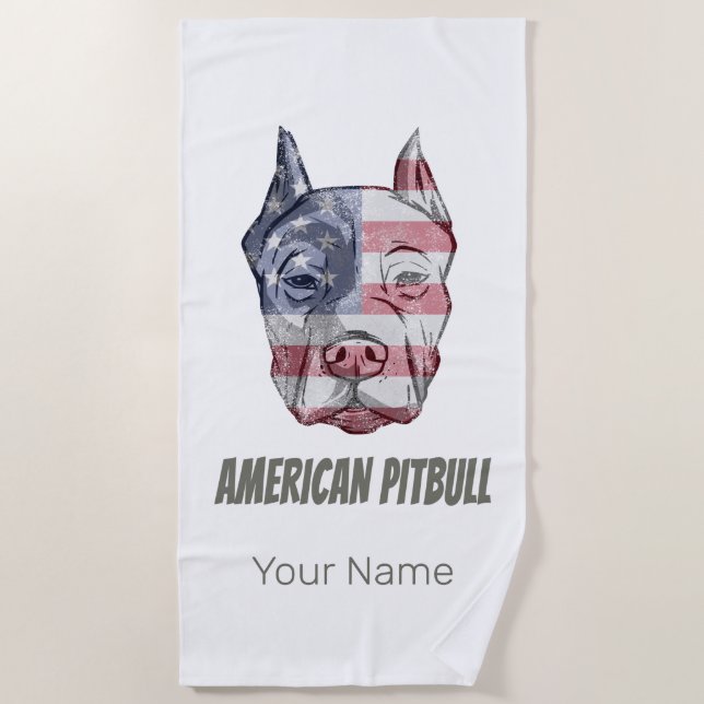 Toalla De Playa Bandera de cosecha estadounidense Pitbull Terrier  (Anverso)