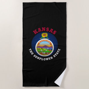 TOALLA DE PLAYA BANDERA DE ESTADO DE SUNFLOWER DE KANSAS