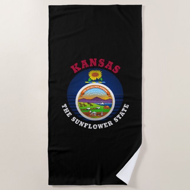 TOALLA DE PLAYA BANDERA DE ESTADO DE SUNFLOWER DE KANSAS (Anverso)