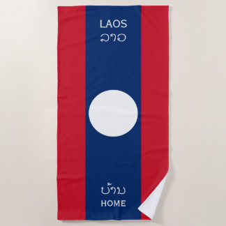 Toalla De Playa Bandera de Laos y Texto, Hogar