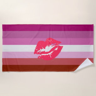 Toalla De Playa Bandera de Orgullo Lesbiana con Lápiz Labial