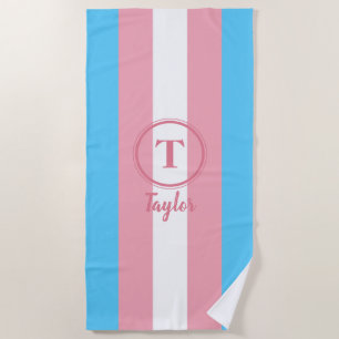 Toalla De Playa Bandera de Orgullo Transgénero Rosa Monograma Pers