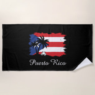 Toalla De Playa Bandera de Puerto Rico vintage Coqui Boricua