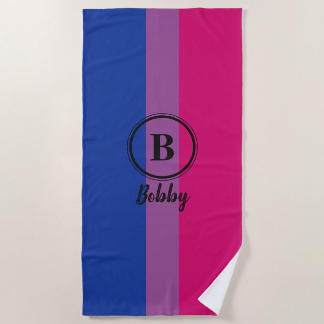 Toalla De Playa Bandera del Orgullo Bisexual Monograma de Personal (Anverso)
