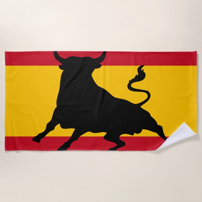Toalla De Playa Bandera española con toro (Anverso)