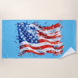 Toalla De Playa Bandera estadounidense acuarela 4 de julio
