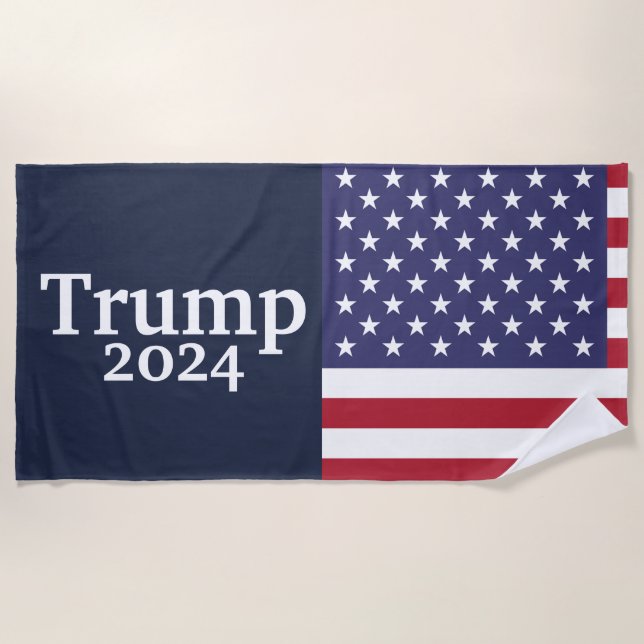 Toalla De Playa Bandera estadounidense Blue Donald Trump 2024 (Anverso)