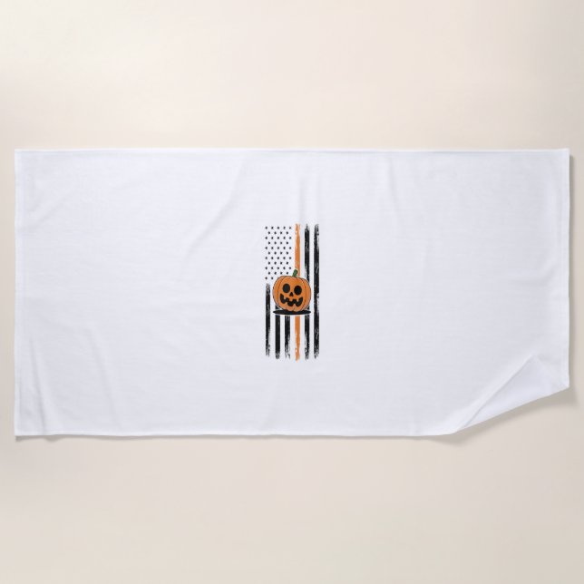 Toalla De Playa Bandera estadounidense de cabeza de calabaza (Anverso)