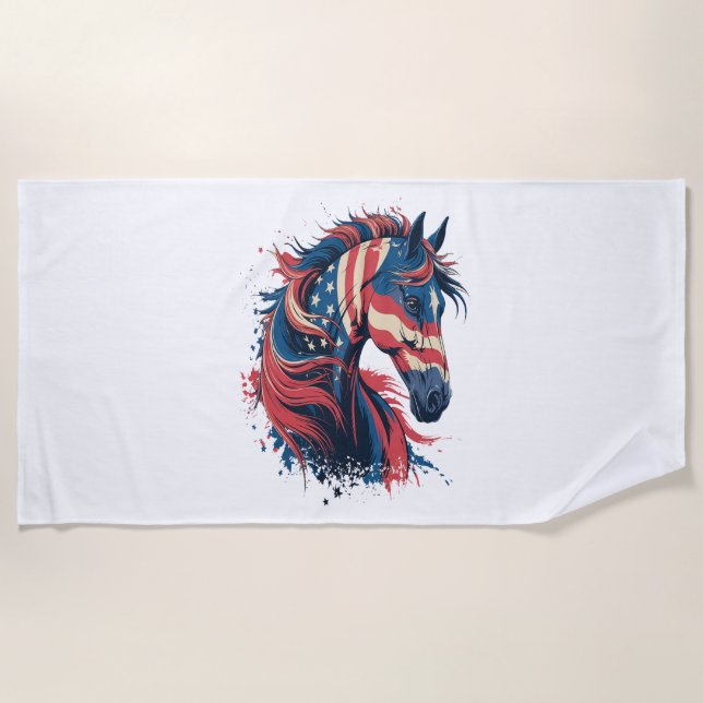 Toalla De Playa Bandera estadounidense del caballo (Anverso)
