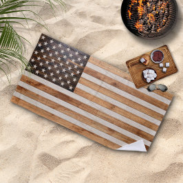 Toalla De Playa Bandera estadounidense Rustic Wood Tone Horizontal