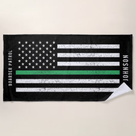 Toalla De Playa Bandera estadounidense Thin Green Line Distresress