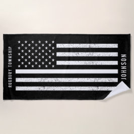Toalla De Playa Bandera estadounidense Thin White Line nombre con 