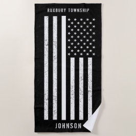 Toalla De Playa Bandera estadounidense Thin White Line nombre con 