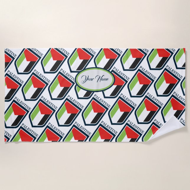 Toalla De Playa Bandera palestina y palestina personalizada (Anverso)