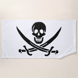 Toalla De Playa Bandera Pirata Calavera Espadas Cruzadas
