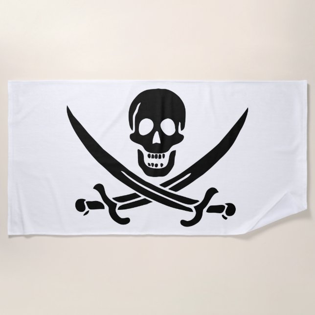 Toalla De Playa Bandera Pirata Calavera Espadas Cruzadas (Anverso)