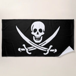 Toalla De Playa Bandera pirata calavera espadas cruzadas