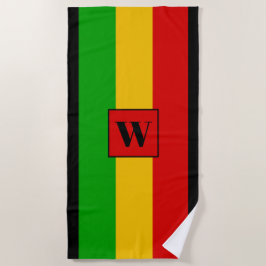 Toalla De Playa Bandera Rasta Coloreada Monograma Reggae a Rayas
