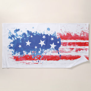 Toalla De Playa Bandera roja blanca y azul americana salpicada