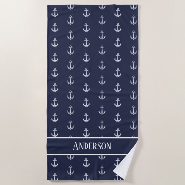 Toalla De Playa Baño de Anchor Náutico personalizado Marina Azul B (Anverso)