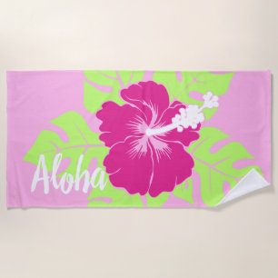 Toalla De Playa Banzai Beach Hawaiano Hibiscus Floral - Rosa