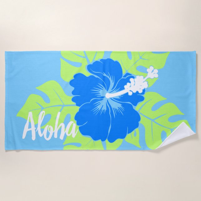 Toalla De Playa Banzai Beach Hawaiian Hibiscus Floral - Azul (Anverso)