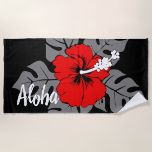 Toalla De Playa Banzai Beach Hawaiian Hibiscus Floral - Negro
