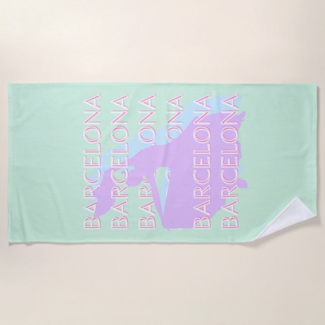 Toalla De Playa Barcelona Travel Art, España Art, Pastel, Green (Anverso)