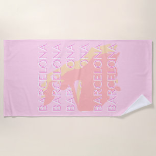 Toalla De Playa Barcelona Travel Art, España Art, Pink, Pastel