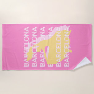 Toalla De Playa Barcelona Travel Art, España, Travel Art, Pink