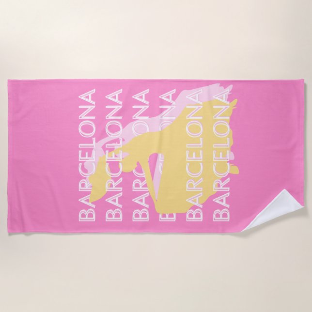 Toalla De Playa Barcelona Travel Art, España, Travel Art, Pink (Anverso)