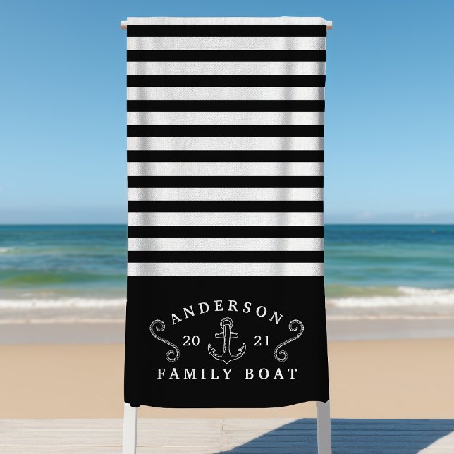 Toalla De Playa Barco Familiar Ancla Náutica Personalizada Negro (Subido por el creador)