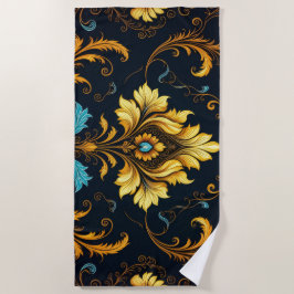 Toalla De Playa "Barockes Ornament-Muster in Gold und Schwarz"